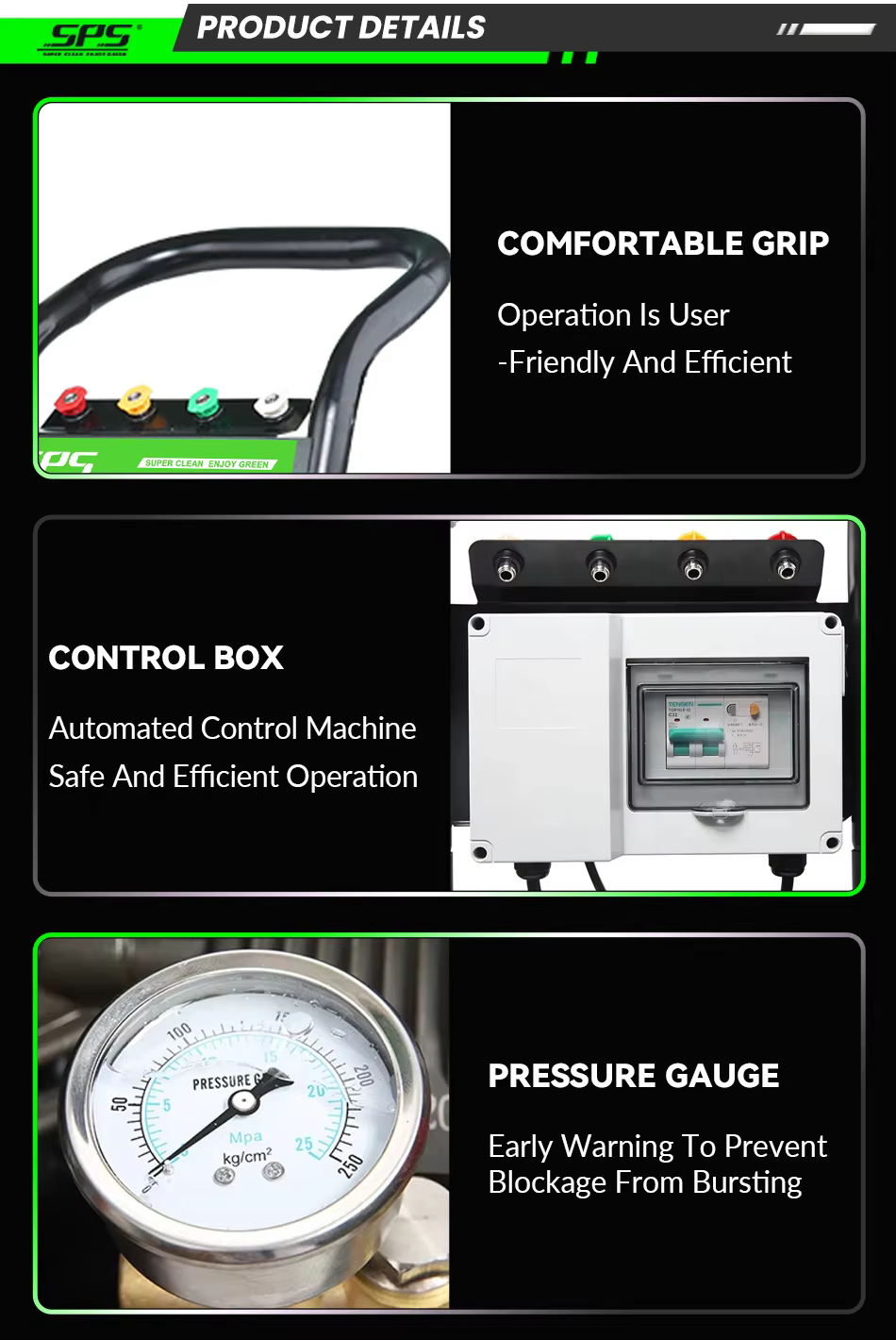 SPS 3000W 130 BAR Portable Pressure Washer 1885PSI Electric High Pressure Power Washer for Car Cleaning details
