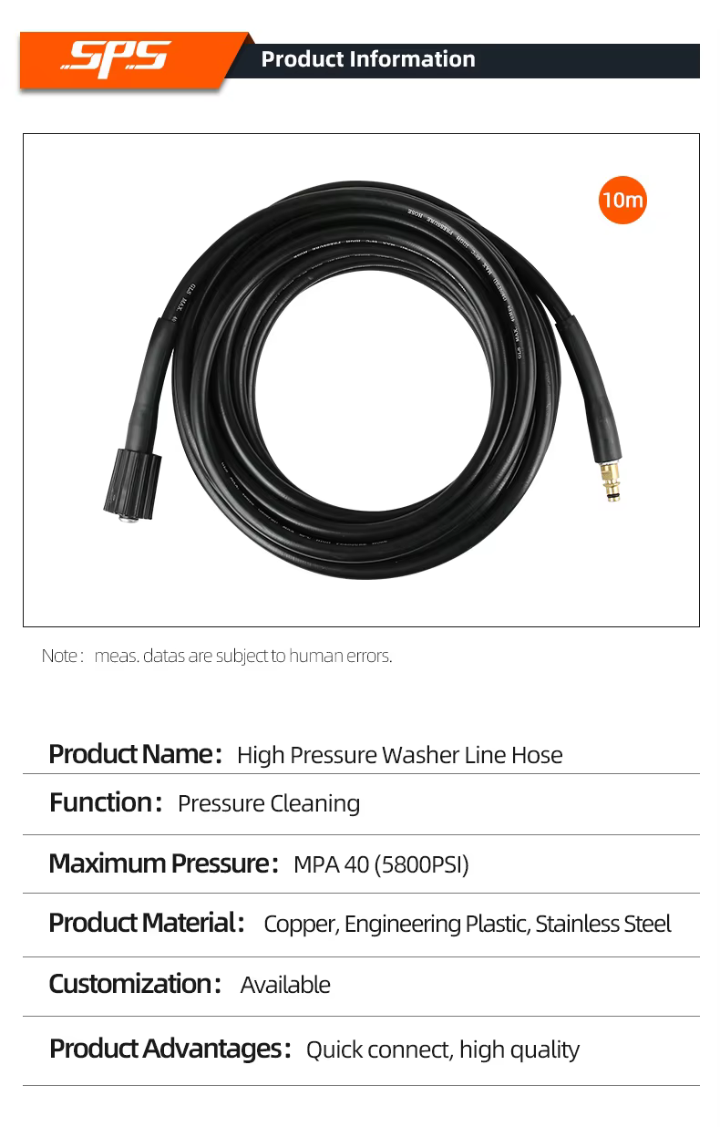 SPS 32FT 5000 PSI 40 MPA High Pressure Washer Line Hose Rubber Black Hose Compressive and Torsion Resistant manufacture