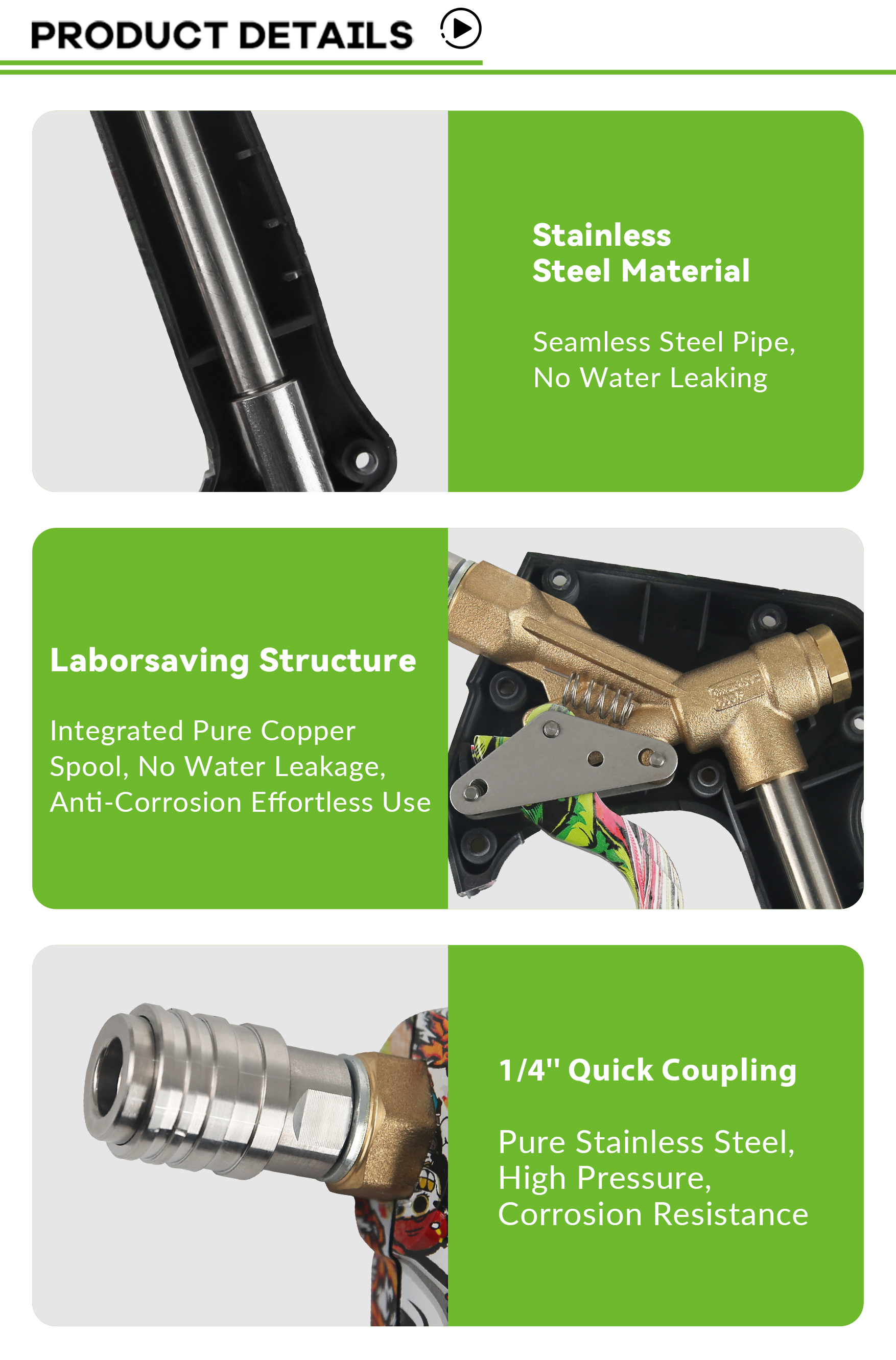 SPS 4350PSI 360°Rotation Preventing Hose From Kinking Car Washing Gun High Pressure Cleaning Water Gun with 1/4" Quick Coupling details