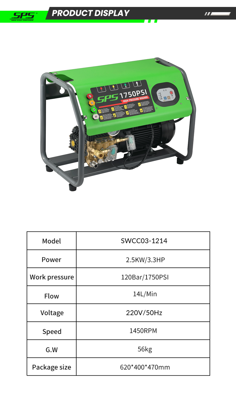 SPS 2500W High Pressure Washer 1750PSI 120Bar Automatic Car Washing Cleaning Machine Wall Mounted Surface Cleaner supplier