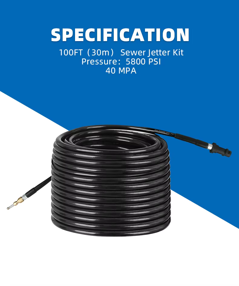 SPS 5800PSI 40 MPA 100 FT High Pressure Washer Hose Pipeline Flushing Spring Sewer Jetting Nozzle K.C. K Series details