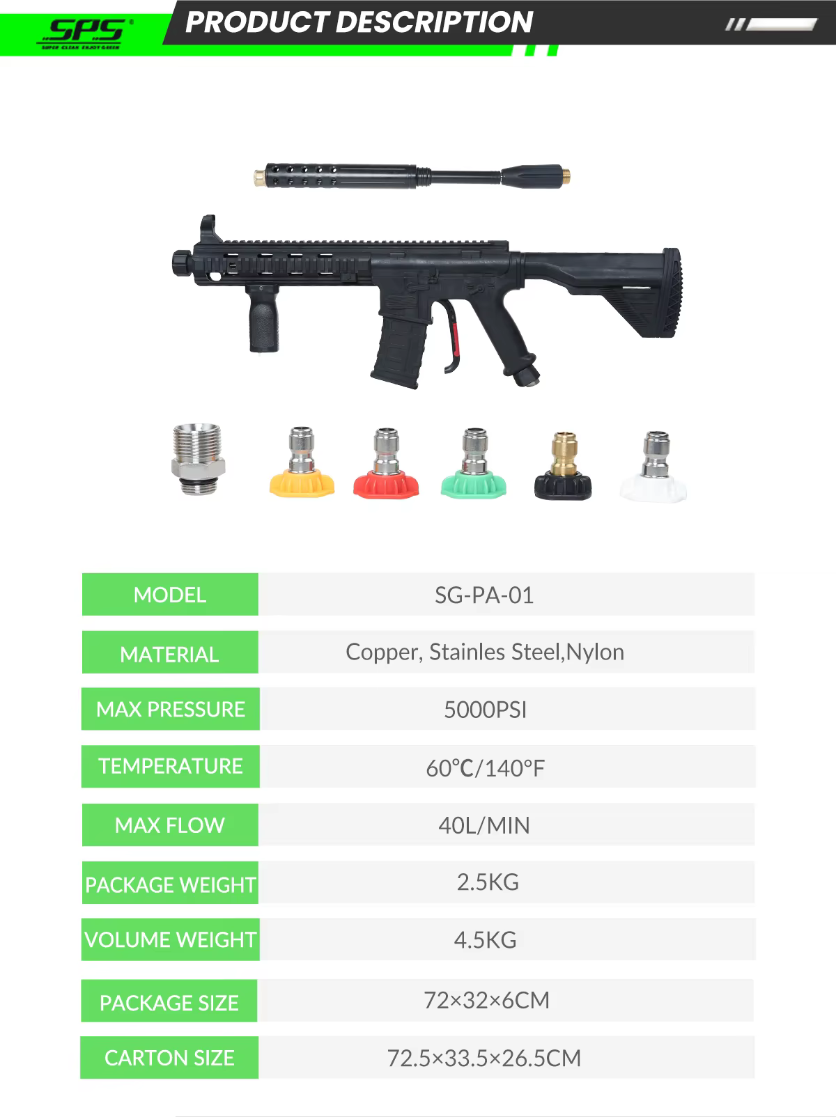 SPS Pressure Water Gun For Car Wash Power Spray Gun With Extension Wand details