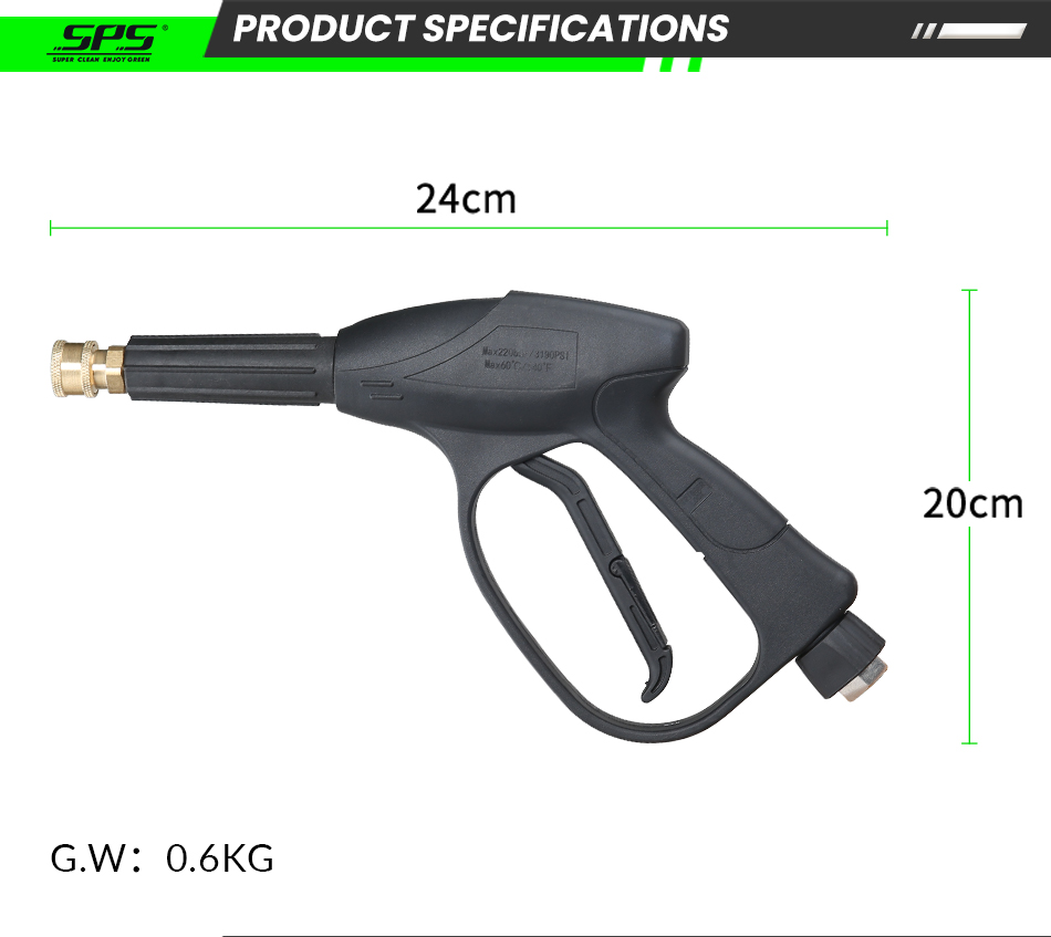 SPS 3190PSI Stainless Steel High Pressure Spraying Gun With Copper Valve High Pressure Washing Gun With anti-tangle Gun Tail For Car Washing OEM ODM factory