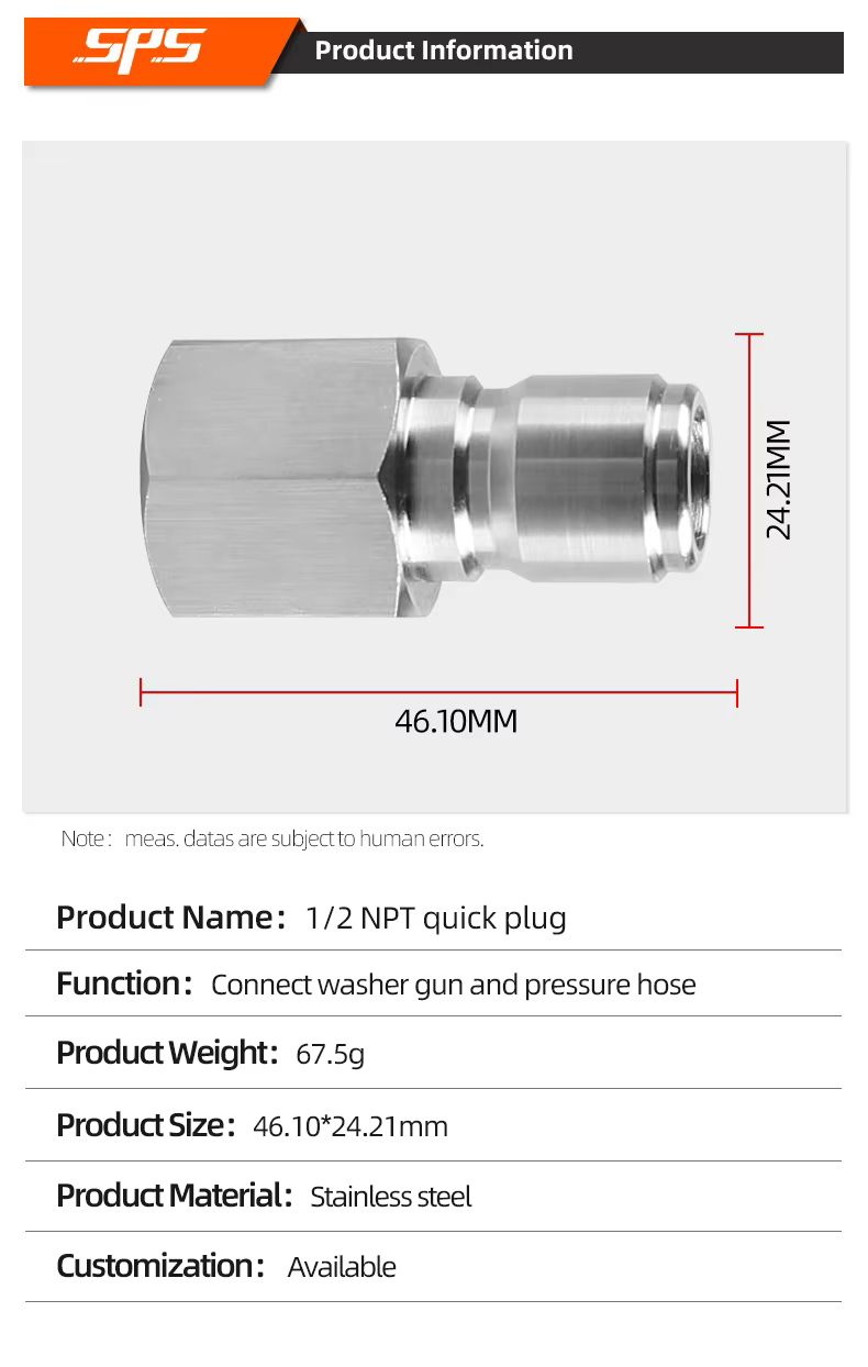 SPS 1/2 Inch NPT Quick Plug Female Stainless Steel Fitting Quick Couple Pressure Washer Adapter Quick Connector manufacture