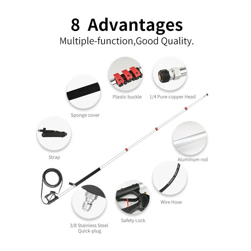 Clean with ease using a telescoping power washer wand for increased efficiency.