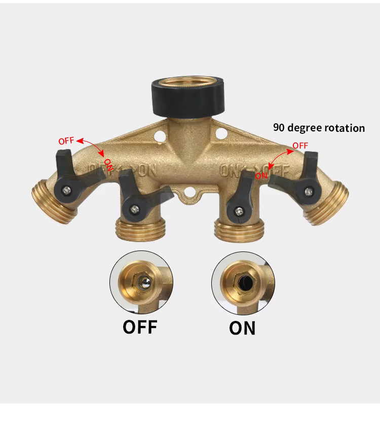 SPS 3/4" Water Hose 4 Ways Splitter Brass Hose Valve Faucet Connector details