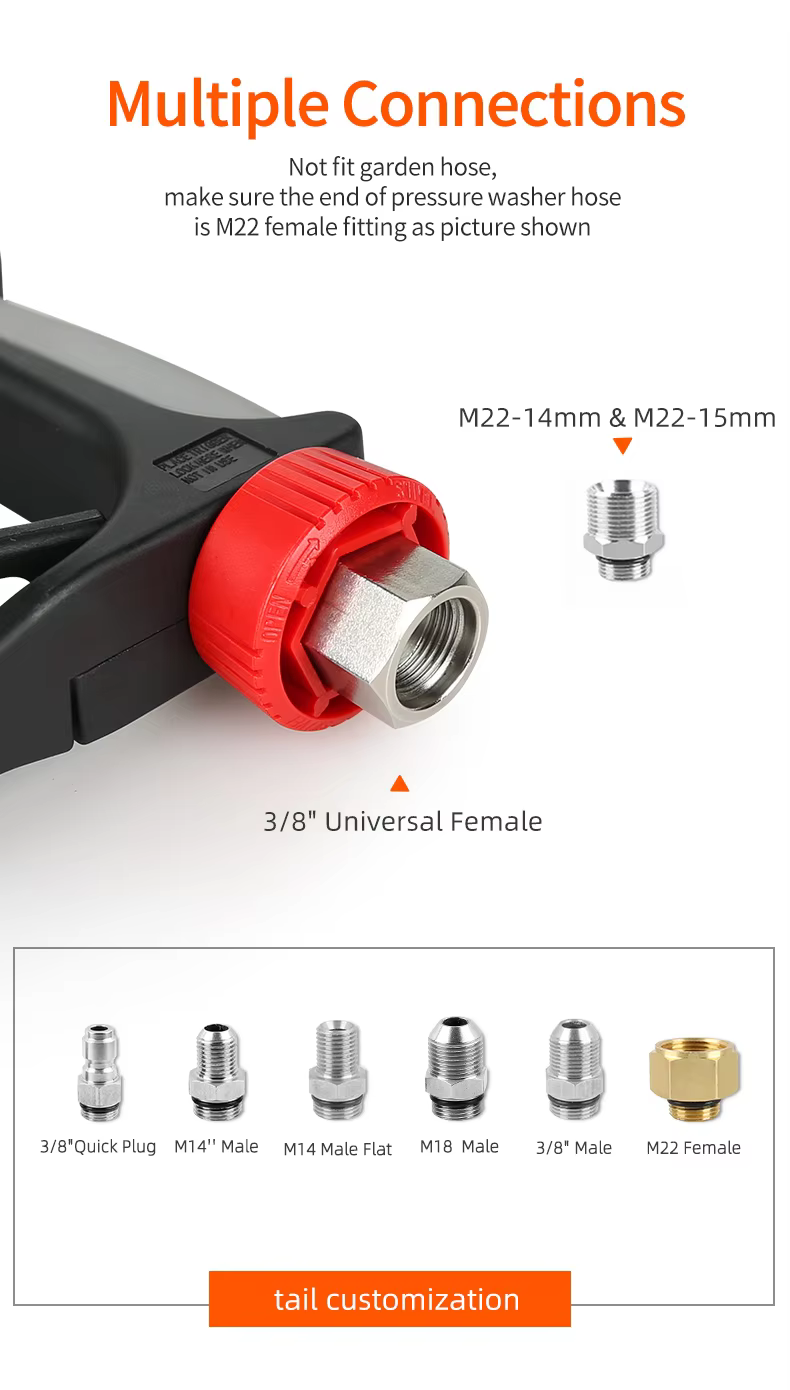 SPS 5000PSI 350BAR Solid Brass High Pressure Washer Gun Car Wash Water Gun Industrial Cleaning Machine Trigger Swivel Fitting details