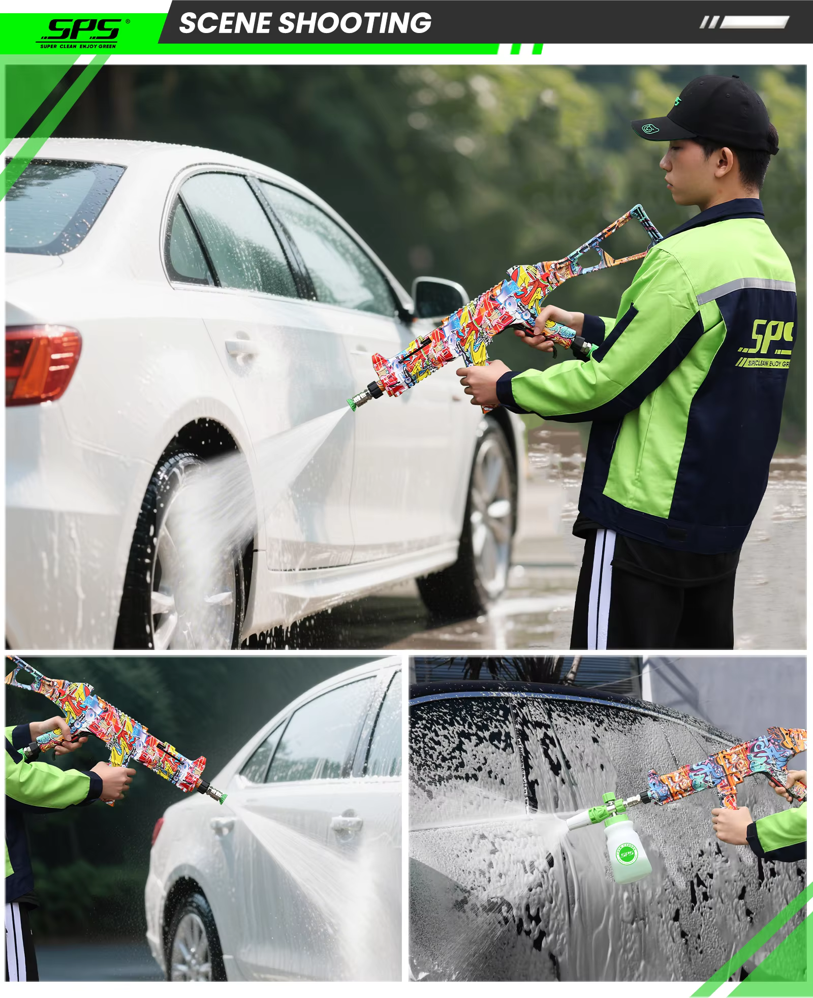 SPS 2.0 Rifle Car Wash Gun Swivel M22-14 3/8 Quick 5000PSI Solid Brass Car Wash Spray Trigger Cleaning Spray Long Gun Kit details