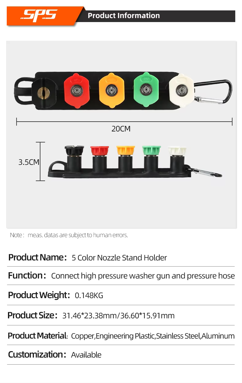 SPS 1/4" Quick Connect 5 Color Nozzle Stand Holder High Pressure Washer Nozzle Car Wash Tips details