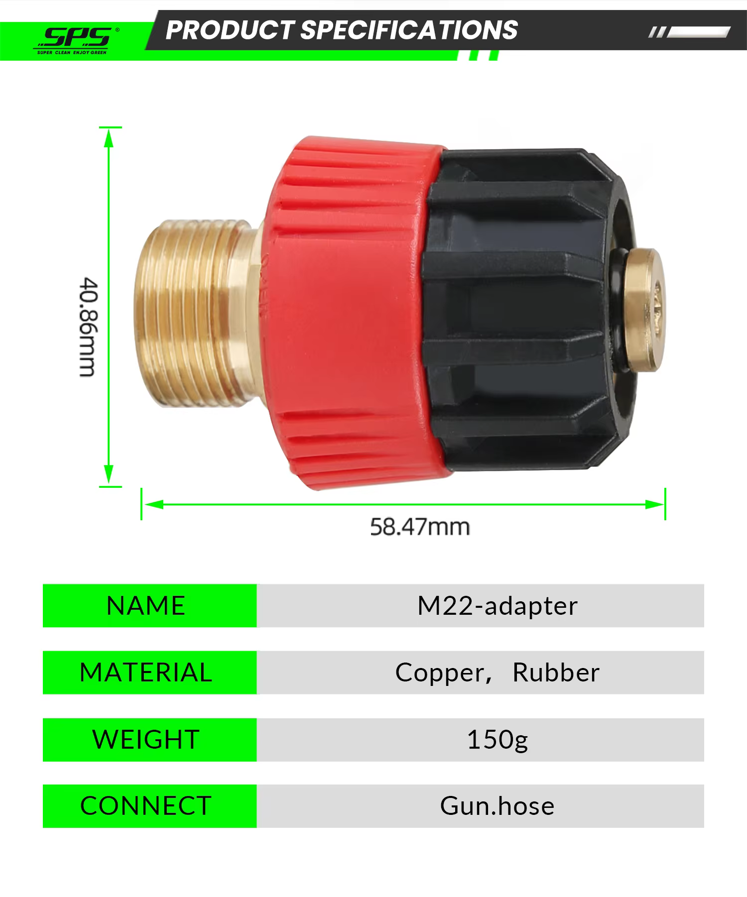 SPS 5000 PSI Anti-winding M22-14 Adapter Hose Quick Connect Pressure Washer Hose Fitting details
