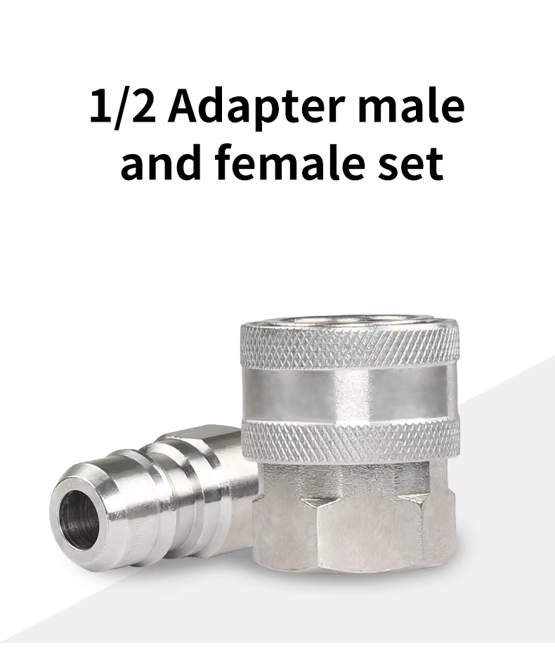 SPS High Pressure Washer 1/2 Male+3/8 Internal Screw Quick Adapter Kit Stainless Steel Fittings for Hose Thread details