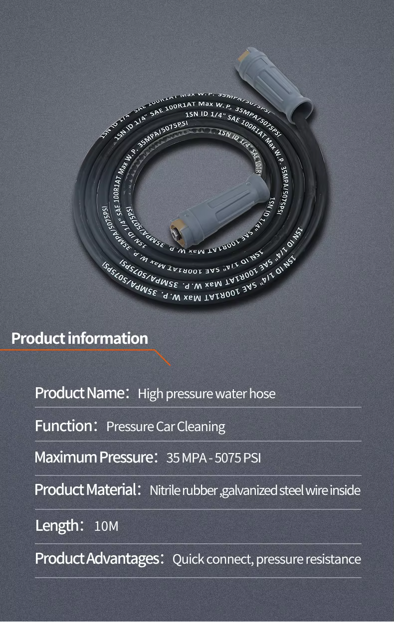 SPS 35 MPA 5075 PSI 33 FT High Pressure Washer Hose 10M K.C. Reverse Thread Quick Connect Rubber Steel Hose details