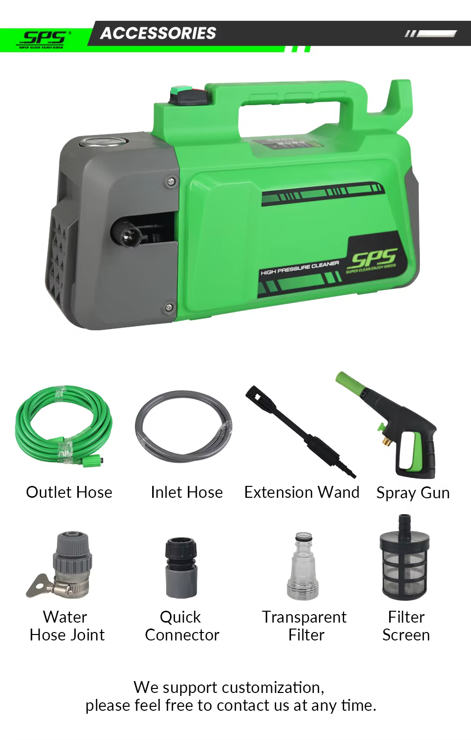 SPS Quality Portable Electric High Pressure Washer Pure Copper Induction Automatic  Motor 1800W Household Surface Cleaner 8L/Min 160Bar For Cleaning Cars Driveways Fences Pations Garden manufacture