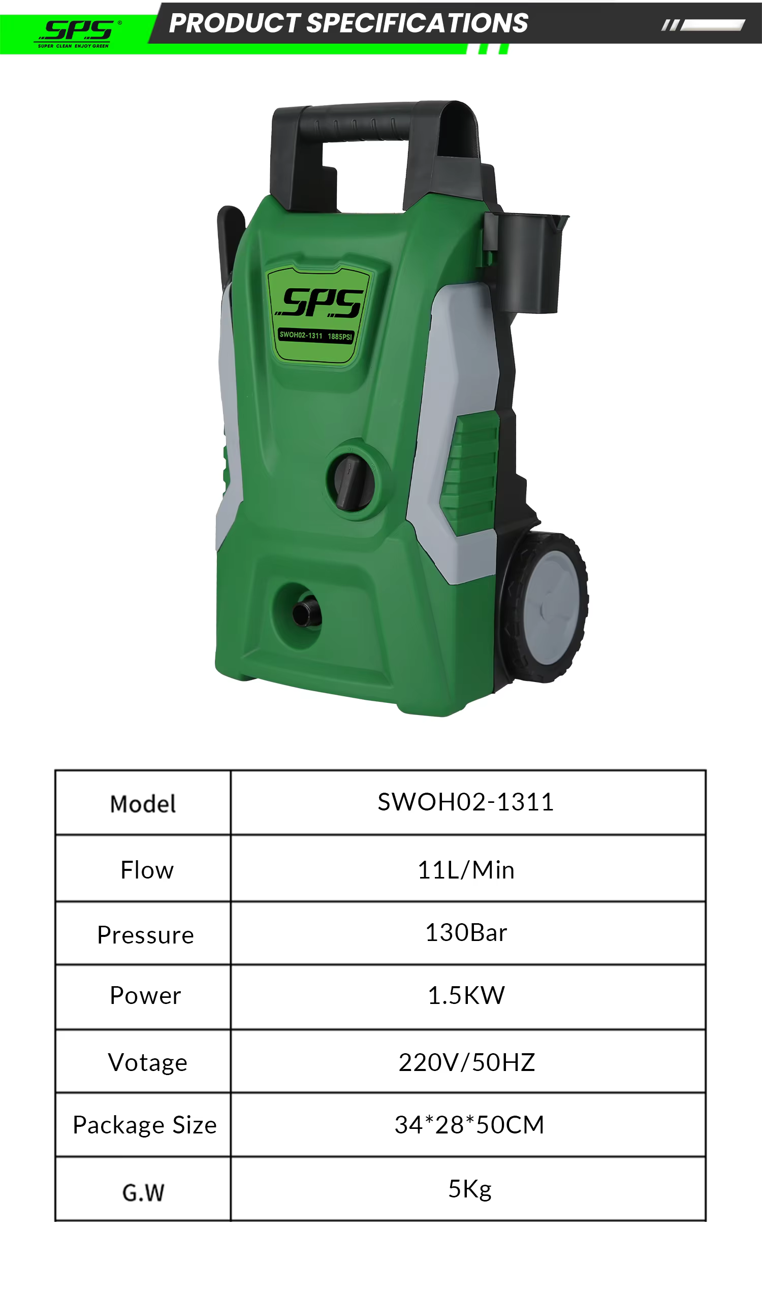 130Bar SPS Portable Commercial Removable Power Jet Car Wash 1500w 220v High Pressure Washer High Pressure Washer Car Wash Wholesale Chinese Factory OEM &ODM Custom Available details