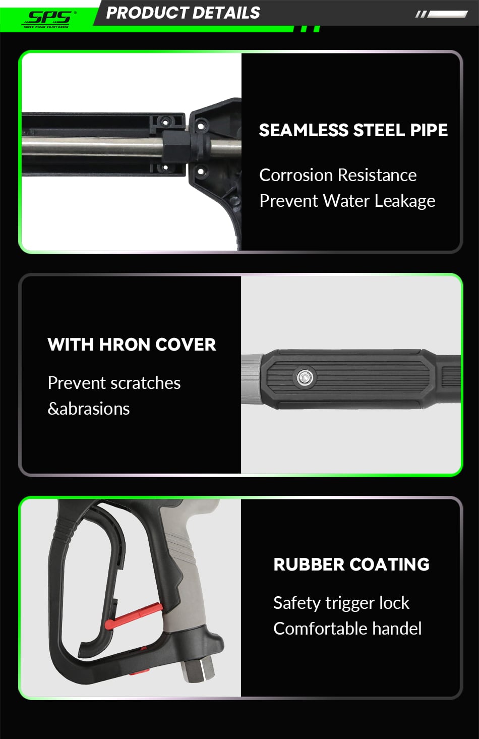 New Design 5000 PSI 40L/Min Spray Gun Solid Brass 100CM High Pressure Washing Long Gun with 304 Stainless Steel Extension Nozzle details
