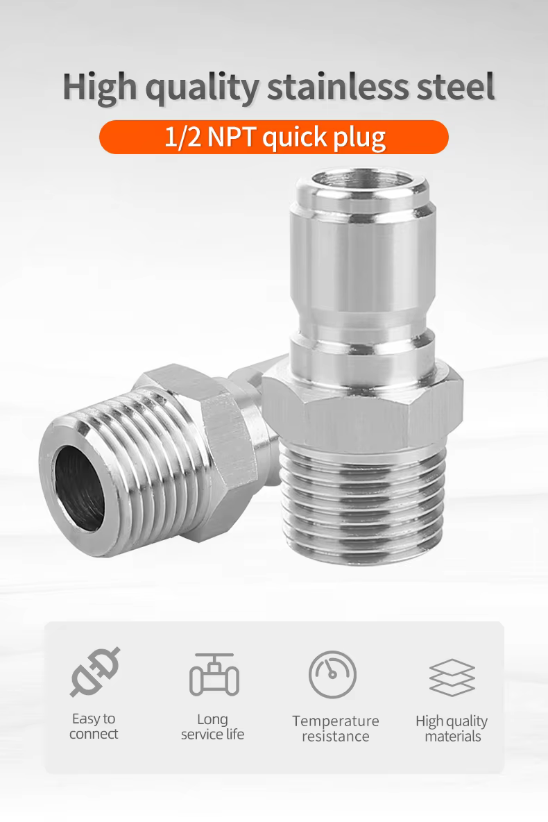 SPS 1/2 Inch NPT Quick Plug Stainless Steel Quick Couple Pressure Washer Fitting Quick Connector details