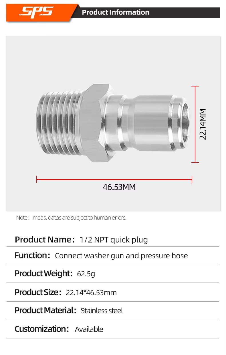 SPS 1/2 Inch NPT Quick Plug Stainless Steel Quick Couple Pressure Washer Fitting Quick Connector factory
