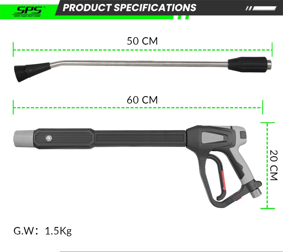 New Design 5000 PSI 40L/Min Spray Gun Solid Brass 100CM High Pressure Washing Long Gun with 304 Stainless Steel Extension Nozzle details