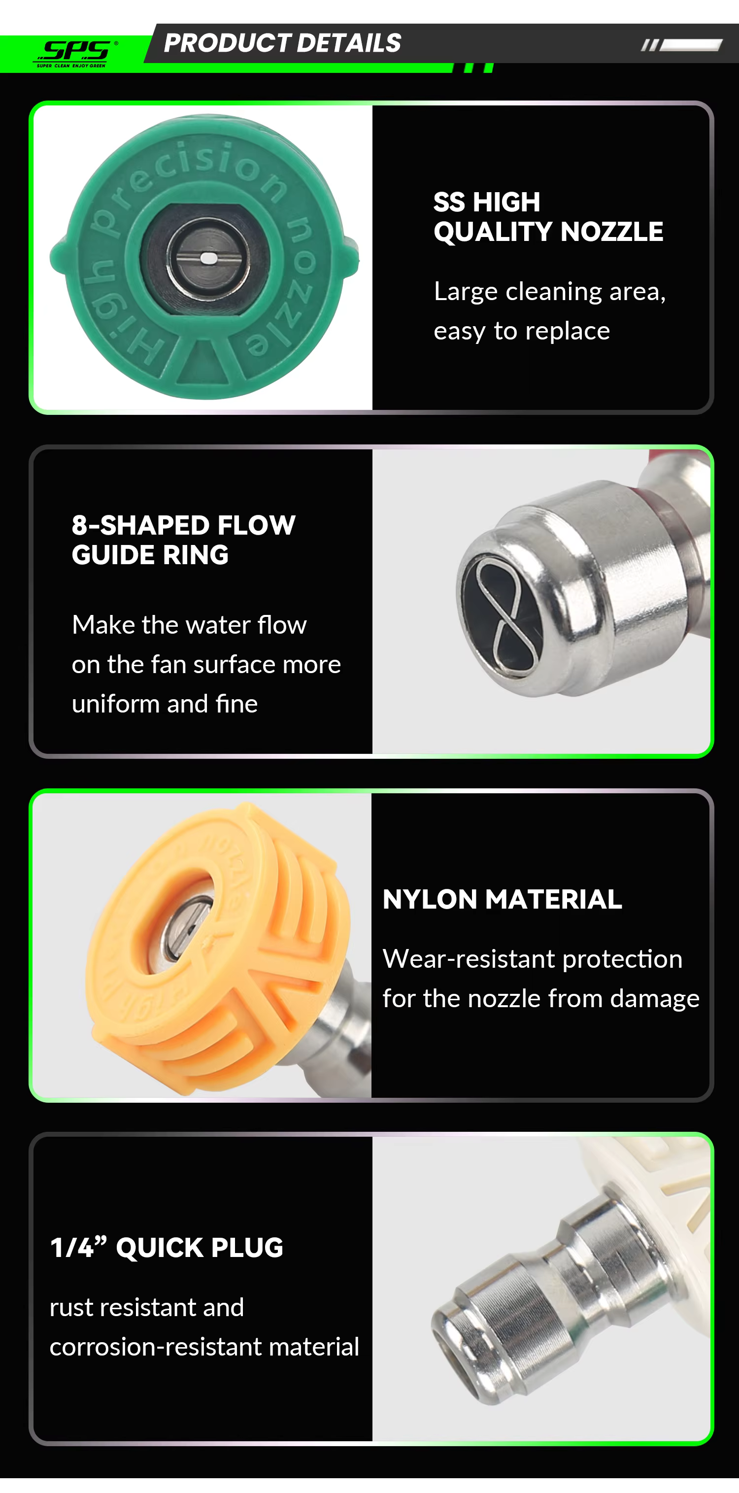 SPS 1/4" Quick Connect 5 Color SS High Quality Nozzle with 8-Shaped Flow Guide Ring  Stainless Steel High Pressure Washer Nozzle Car Wash Tips Wholesale Chinese Supplier OEM & Custom Available  factory