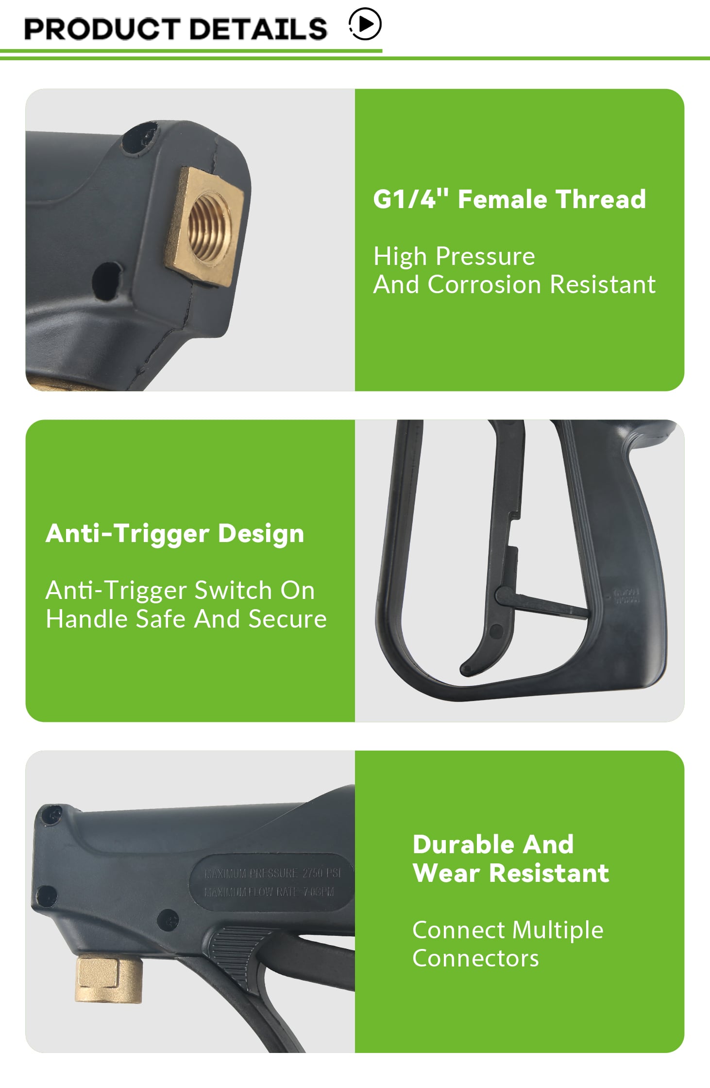 SPS 2750PSI 200Bar High Pressure Washer Gun 1/4 Inch Outlet Trigger Car Wash Gun 3/8 Inch Inlet Water Spray Gun manufacture