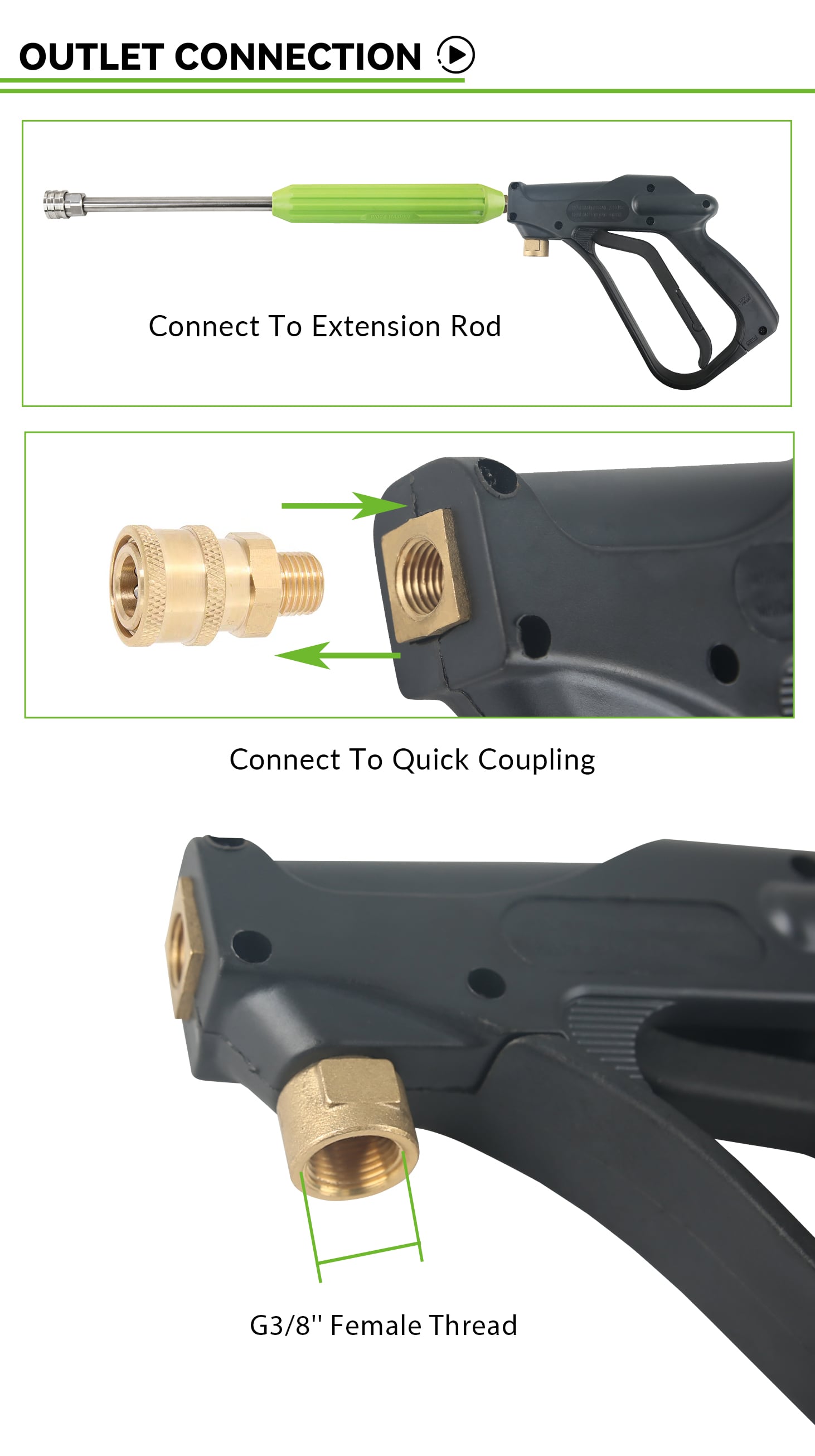 SPS 2750PSI 200Bar High Pressure Washer Gun 1/4 Inch Outlet Trigger Car Wash Gun 3/8 Inch Inlet Water Spray Gun details