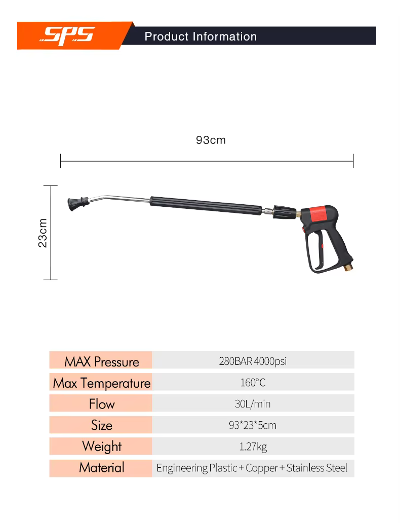 SPS OEM 4000PSI 280BAR High Pressure Washing Gun Pressure Gun for Car Wash factory