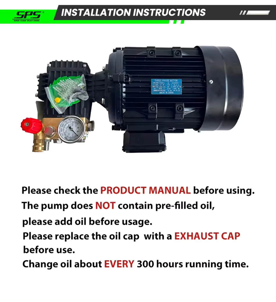 7.5KW 250Bar 3600PSI High Pressure Brass Triplex Plunger Washer Pump With Electrical Motor High Pressure Car Washer Machine supplier