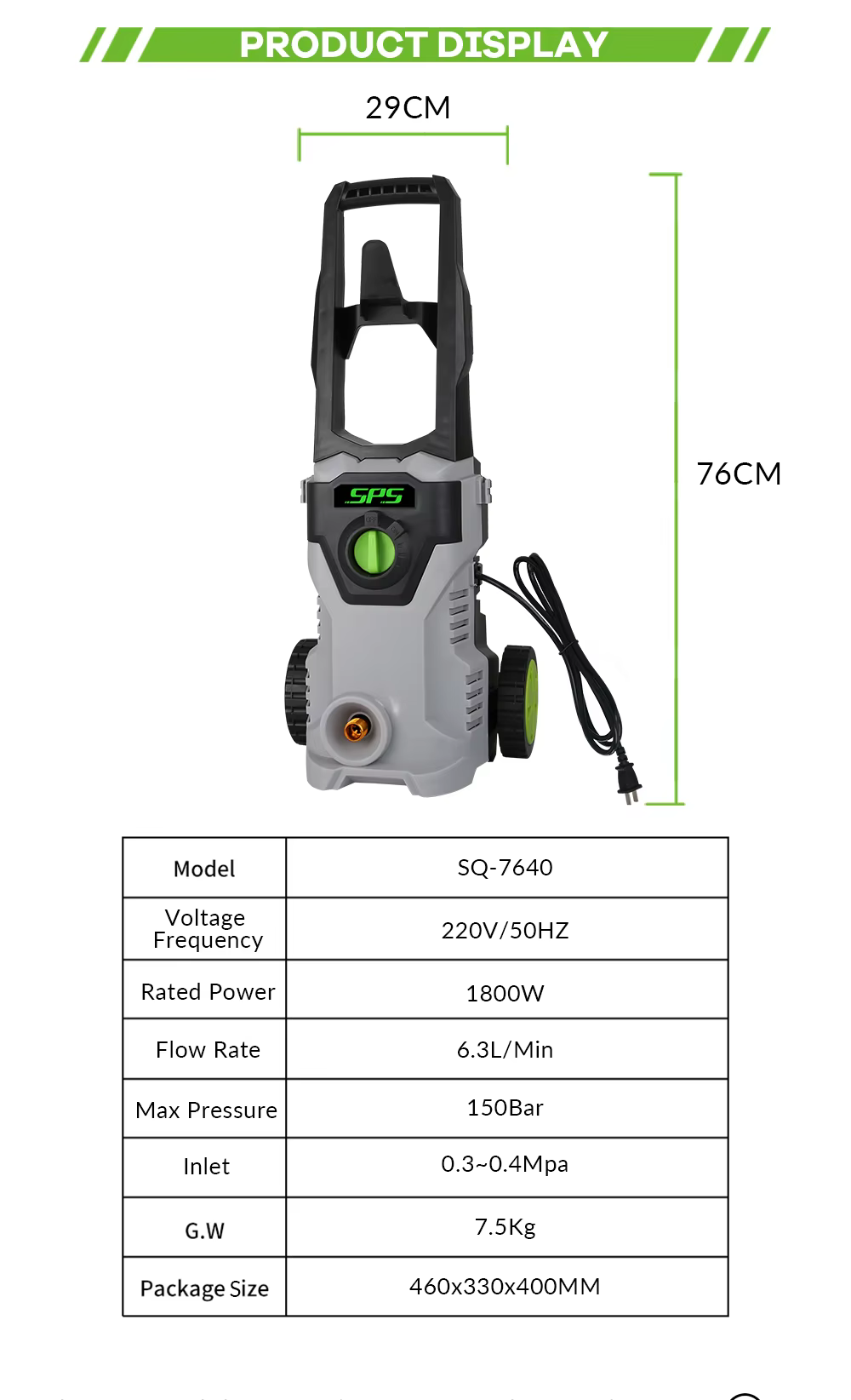 SPS High Pressure Car Washing Machine 1800w 150bar Household Portable Water Jet Pressure Washer manufacture