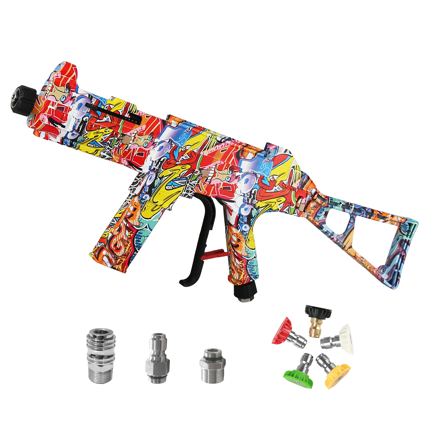 5000PSI High Pressure Brass Car Washer Water Gun with 5 Detachable Spray Nozzle Tip Painted Simulated Rifle MP5 Pressure Jet Washer Cleaning Spray Gun Kits With M22-14 connector/,1/4