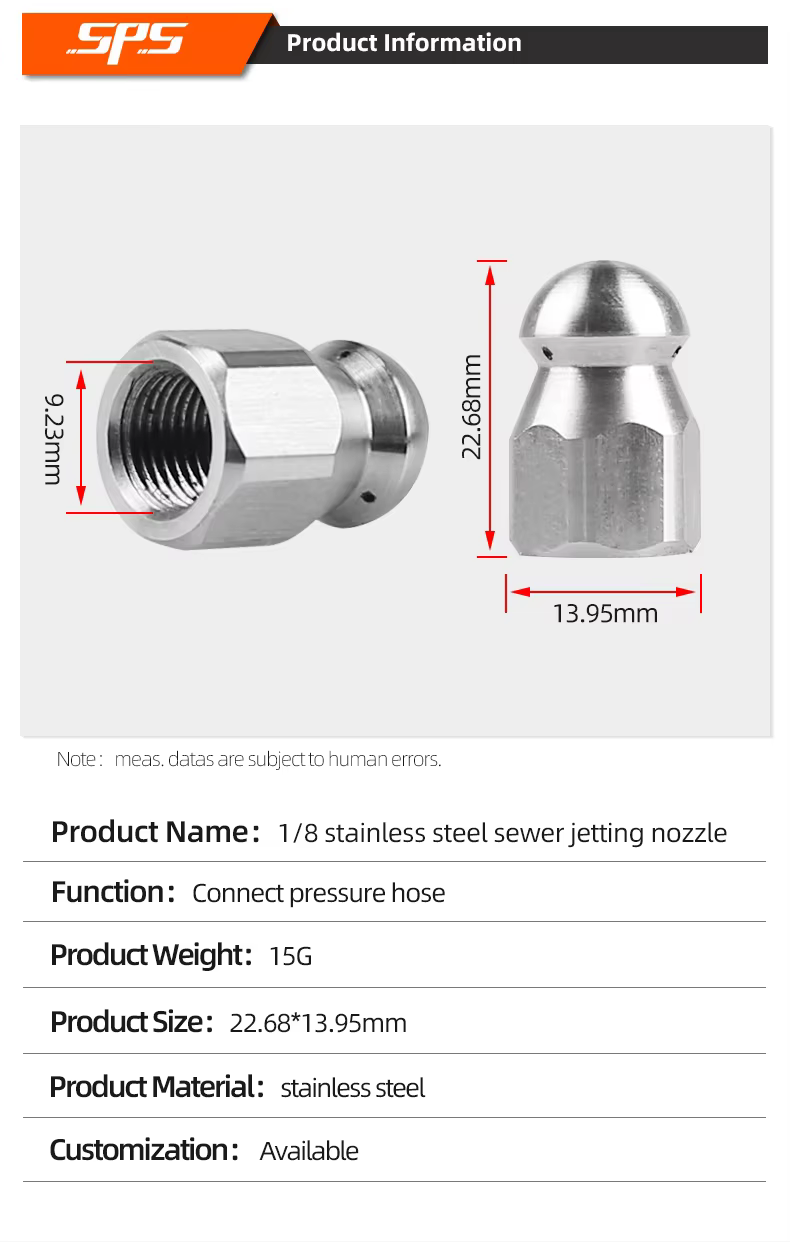 SPS 1/8 Inch Stainless Steel Female High Pressure Hose Nozzle Pipe Cleaning Rotary Sewer Jetter Nozzle manufacture