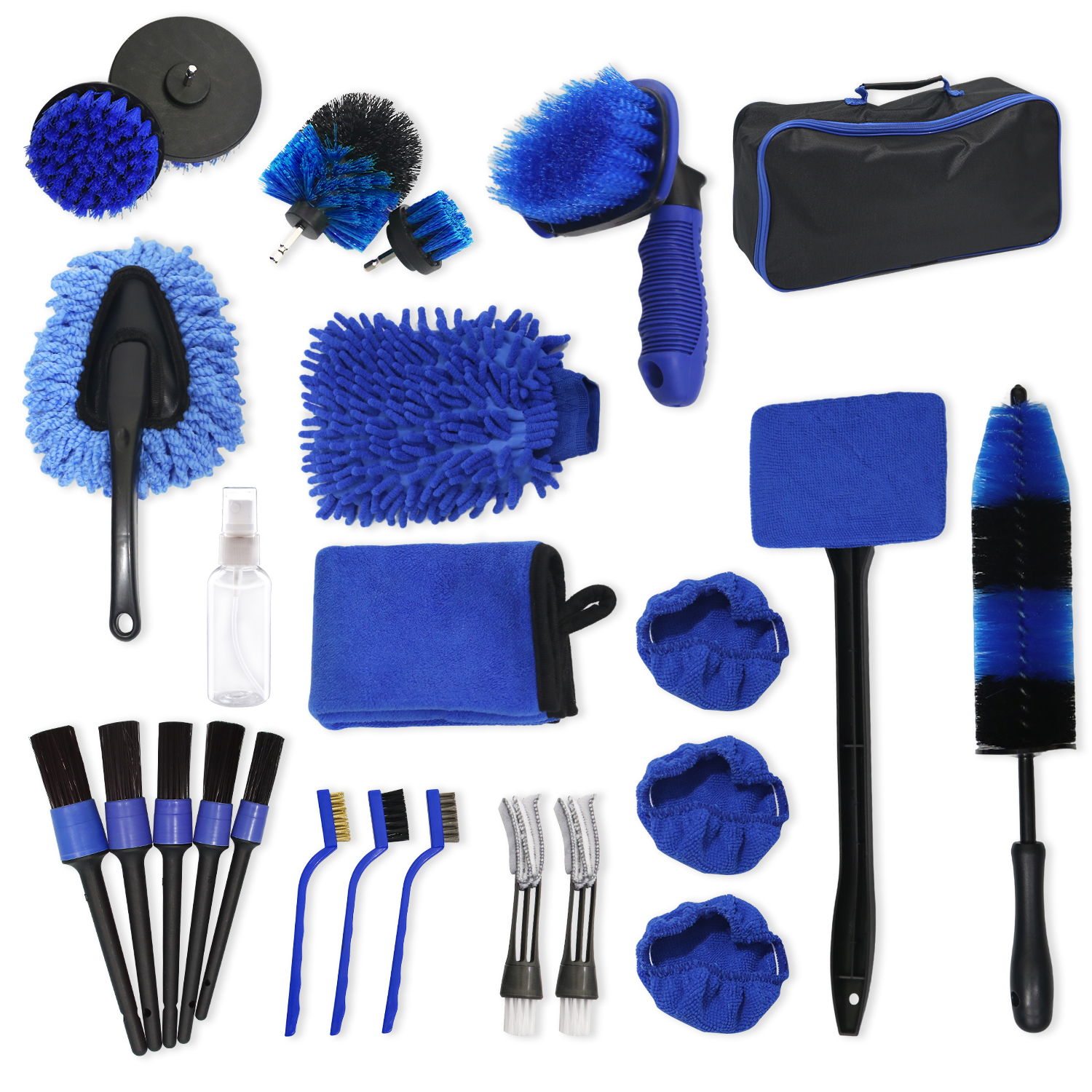 SPS OEM 34 Piece Car Cleaning Brush Set Auto Washing Drill Towel Brush Wheel Cleaning Brush Set Car Detailing Tools Kit