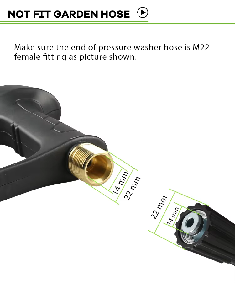 Factory 3000 PSI Cooper Valve High Pressure Water Gun Car Cleaning Trigger Washing Gun with 5 Nozzle Tips M22-14 Fitting details