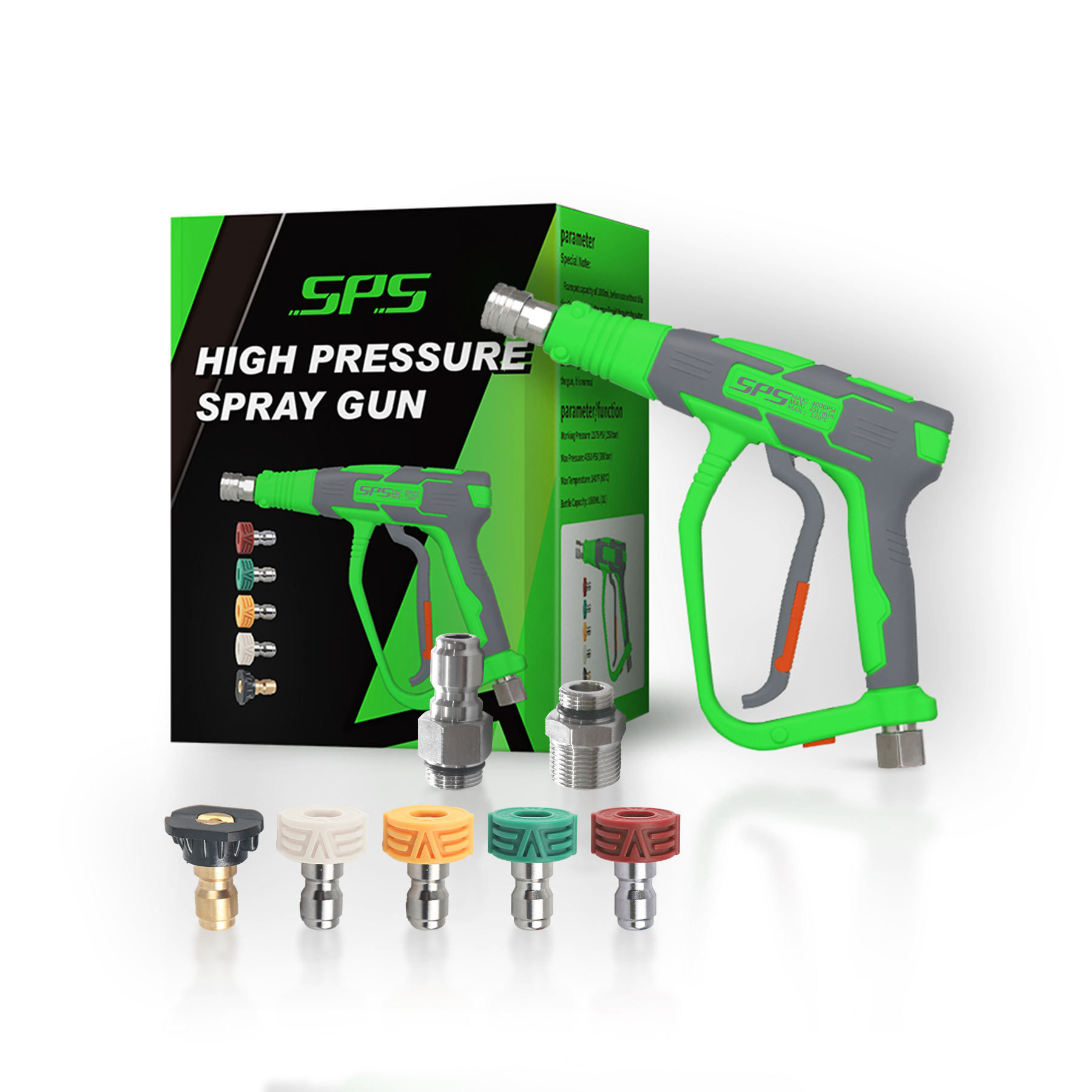 SPS 4000PSl Multi-use High Pressure Washing Short Gun 1/4 Quick Connector 5 Rangin Nozzle Kit don Washin Makina