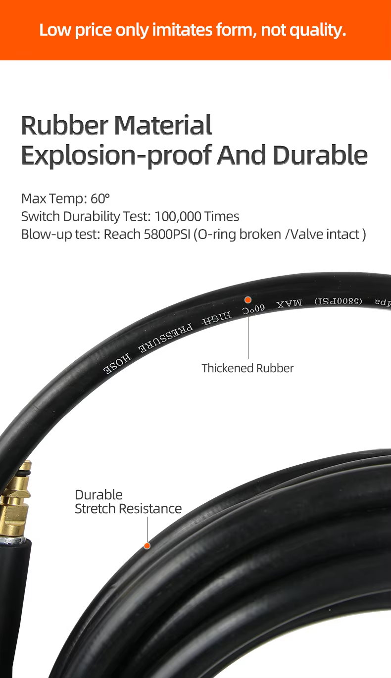 SPS 32FT 5000 PSI 40 MPA High Pressure Washer Line Hose Rubber Black Hose Compressive and Torsion Resistant supplier