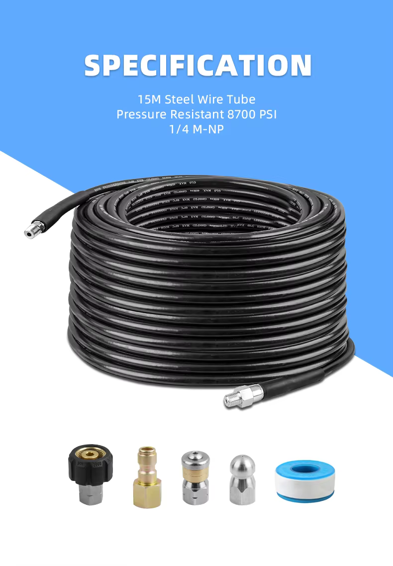 SPS 50FT 8700 PSI High Pressure Washer Hose Rotating Nozzle Sewer Cleaning Kit factory