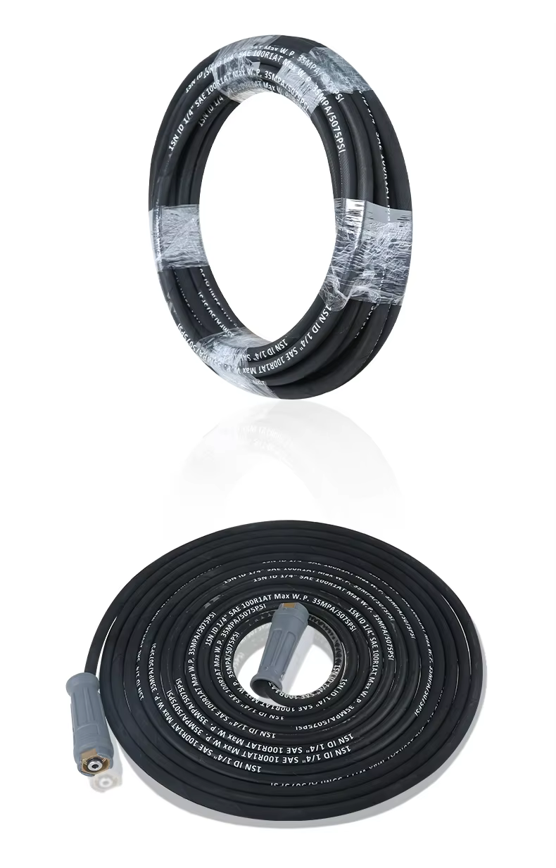 SPS 35 MPA 5075 PSI 33 FT High Pressure Washer Hose 10M K.C. Reverse Thread Quick Connect Rubber Steel Hose factory