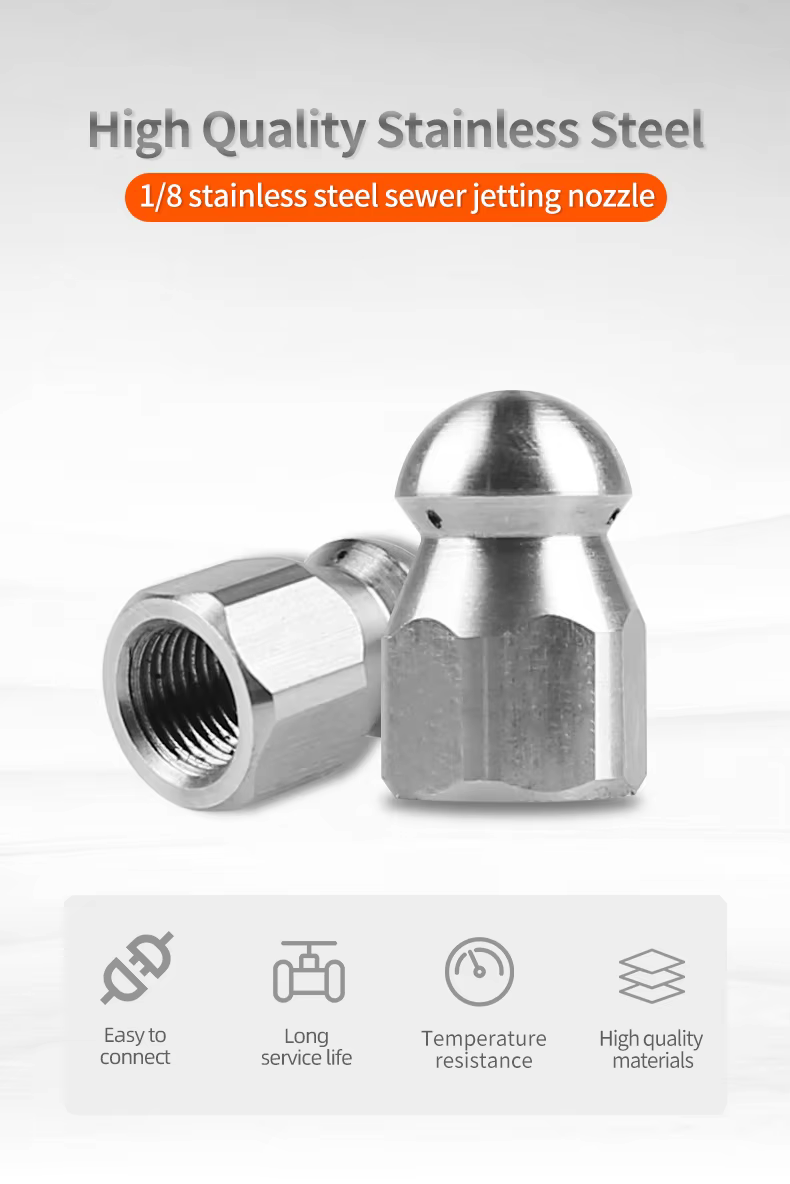 SPS 1/8 Inch Stainless Steel Female High Pressure Hose Nozzle Pipe Cleaning Rotary Sewer Jetter Nozzle details
