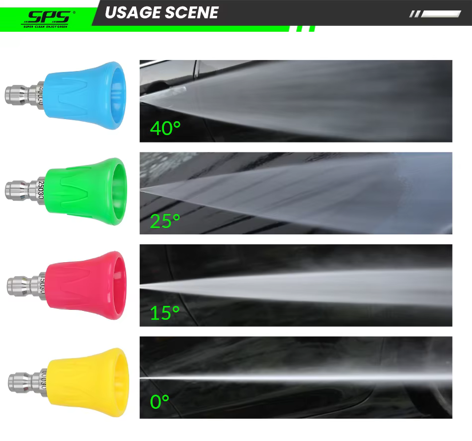 SS 1/4" 4pcs Pressure Washer Spray Nozzles Tips With Soft Rubber Protective Covers for Car Washer Water Gun Fan Nozzles details
