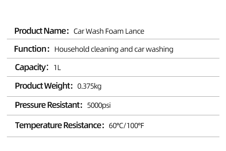 SPS 5000PSI 1L High Pressure Foam Cannon Car Wash Adjustable Snow Foam Lance supplier