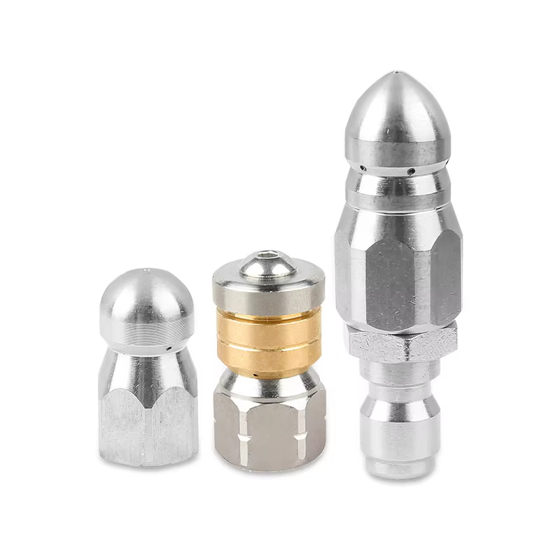 SPS 1/4 Inch Quick Plug Stainless Steel Sewer Jetting Nozzle Button Nose Copper Inlay Pointed Nose 1 Front Jet 6 Rear Jets factory