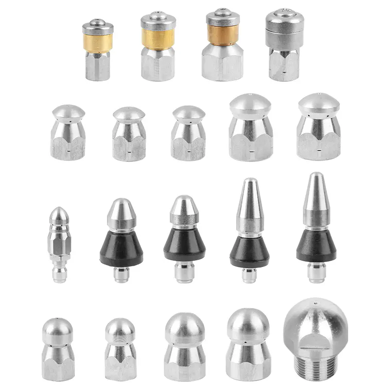 SPS 1/4 Female 3/8 Quick Plug Stainless Steel Sewer Jetting Nozzle Button Nose Pointed Nose Mushroom Nose Copper Inlay