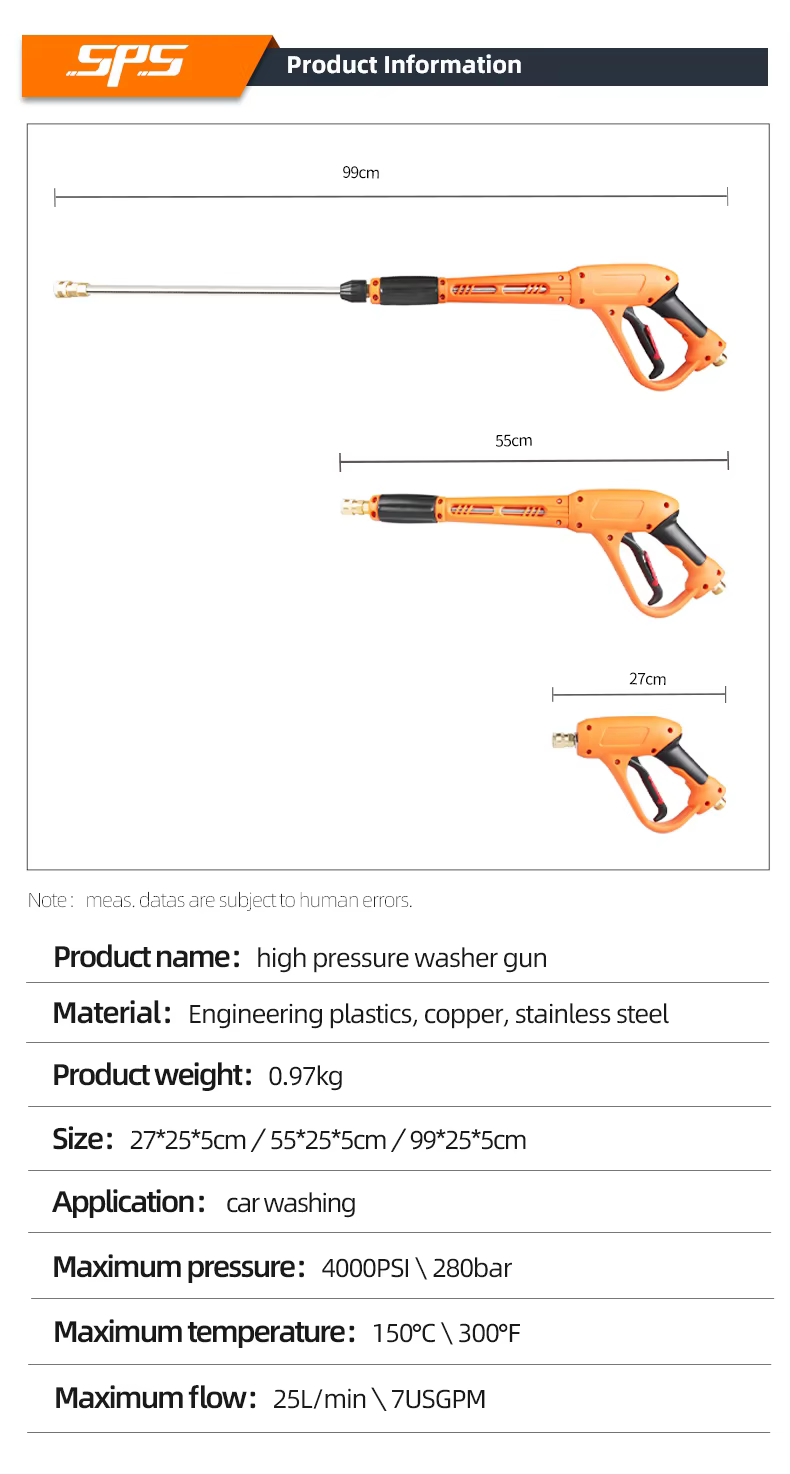 SPS 4000PSI 280BAR M22-14mm High Pressure Washer Gun Water Spray Gun With Extension Wands and 5 Color Nozzles Car Wash Spray Gun details