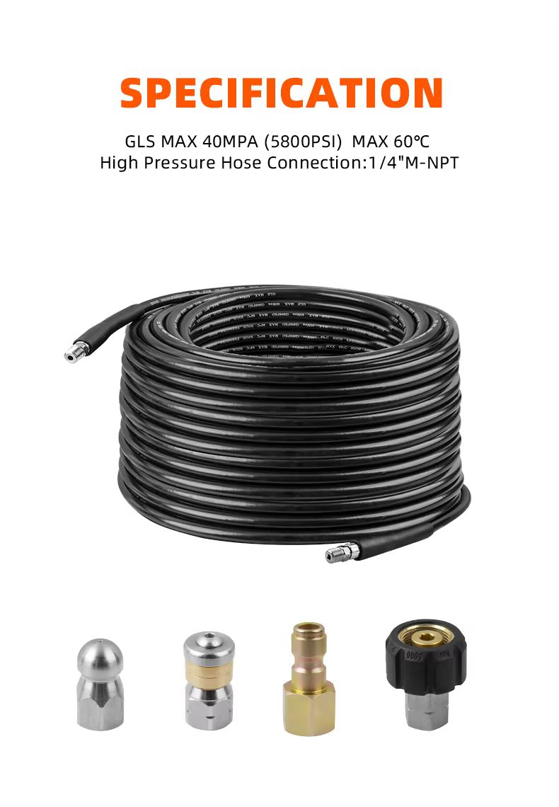 5800PSI 50FT High Pressure Washer Hose Rotating Nozzle Sewer Drain Hose Cleaning Jetter factory