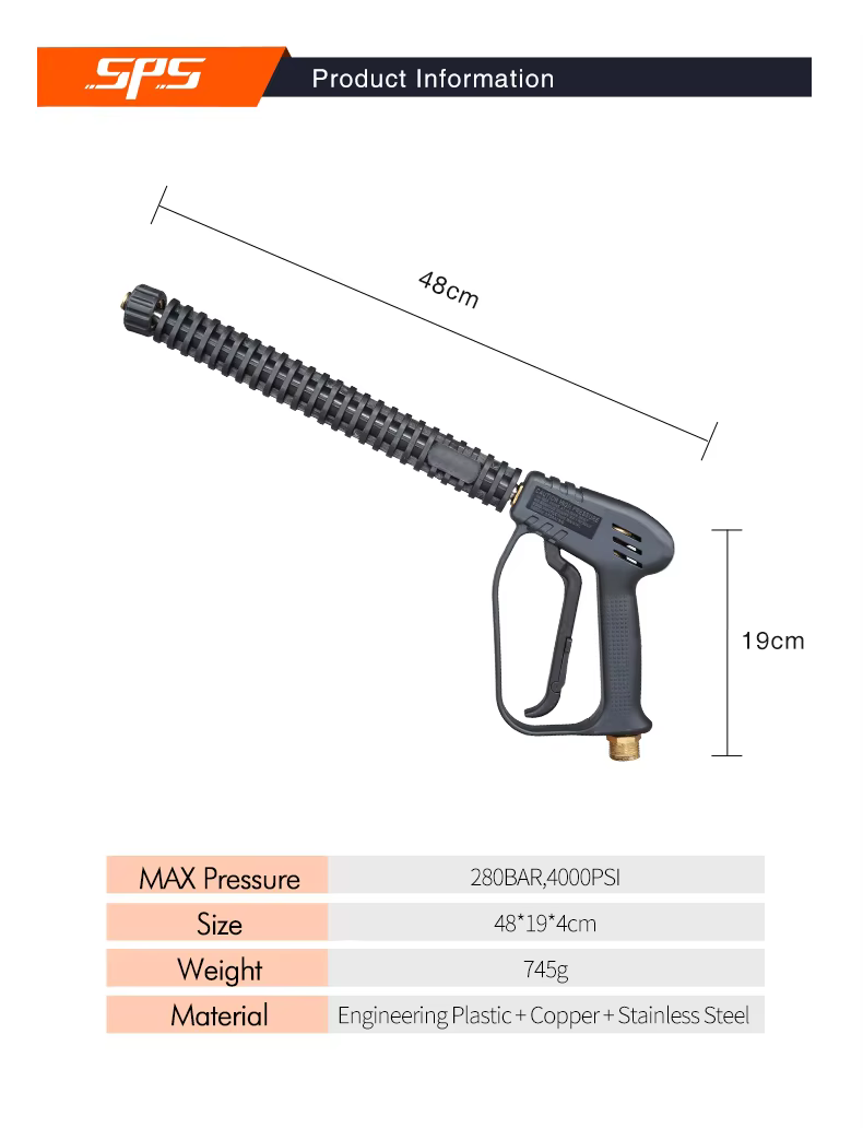 SPS OEM 4000PSI 280BAR Water Pressure Gun High Pressure Car Wash Gun for Car Wash supplier