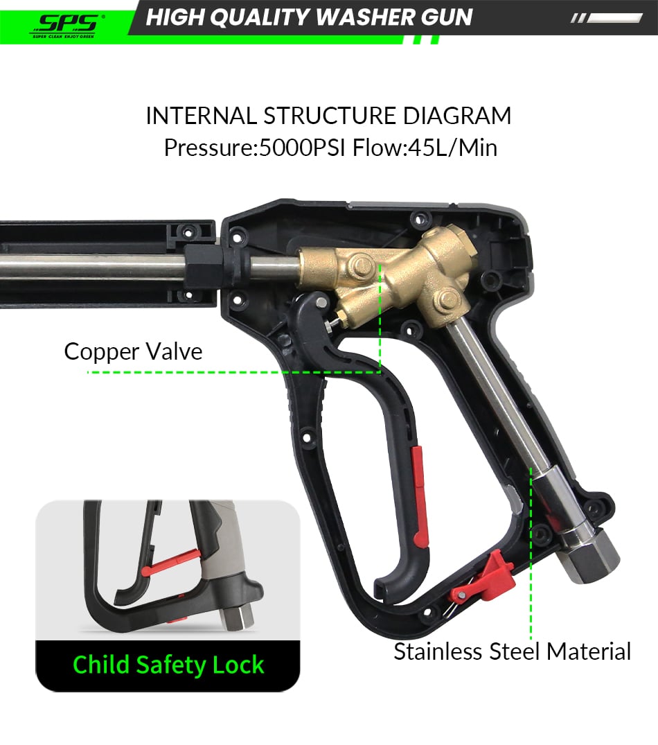 New Design 5000 PSI 40L/Min Spray Gun Solid Brass 100CM High Pressure Washing Long Gun with 304 Stainless Steel Extension Nozzle factory