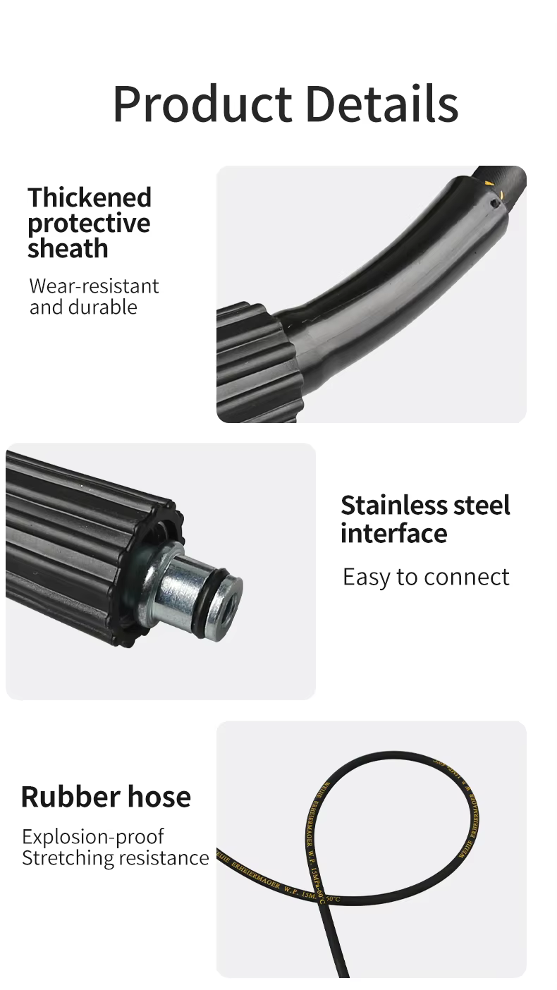 SPS 50FT 15 MPA M22-14 High Pressure Cleaning Hose Car Wash Steel Wire Hose High Pressure Washer Rubber Hose Car Care manufacture