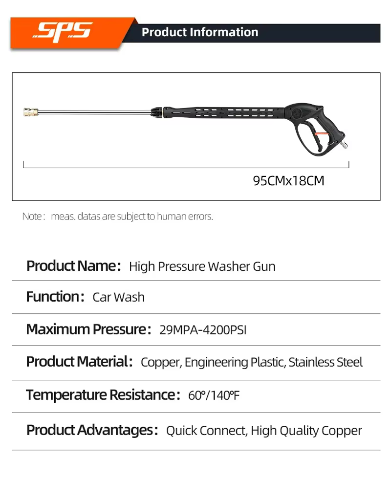 SPS 4200PSI OEM Car Wash Pressure Washer Gun Car Water Pressure Gun Spray details