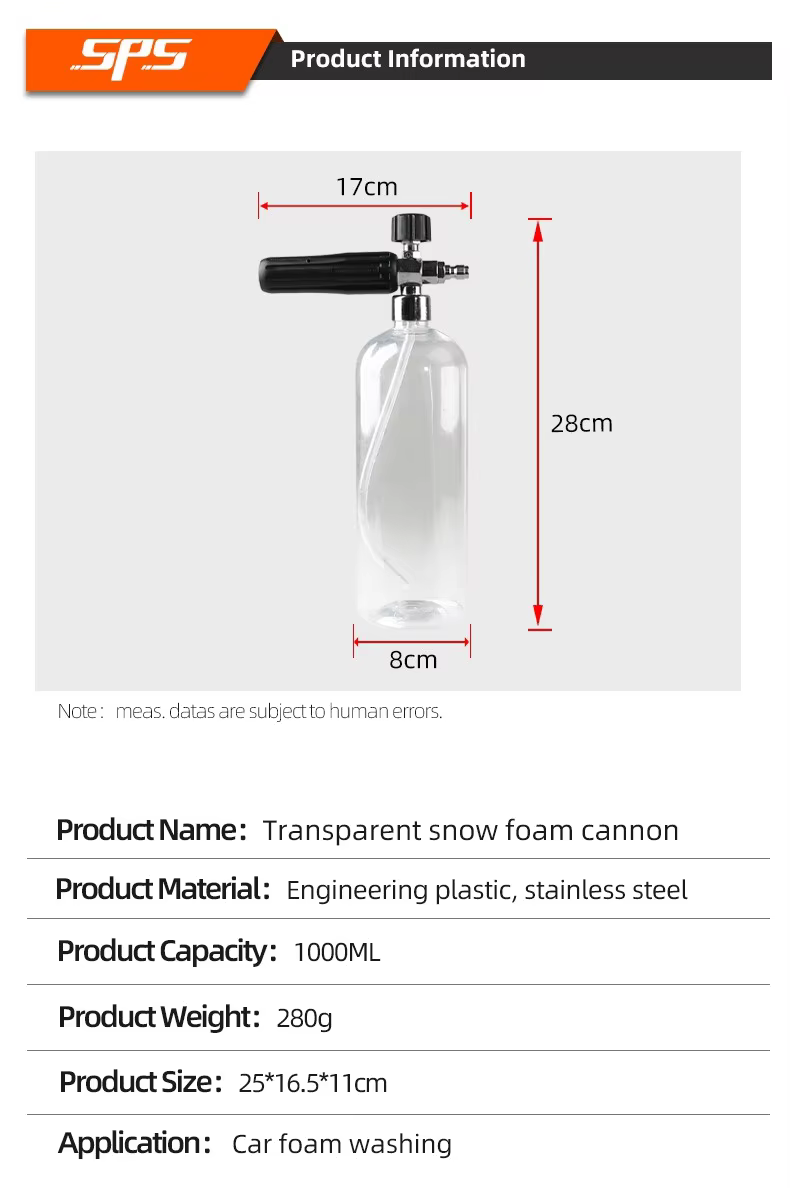 SPS 5000 PSI 1L Transparent Snow Foam Lance Car Wash Snow Shampoo Foam Cannon Foam Nozzle factory