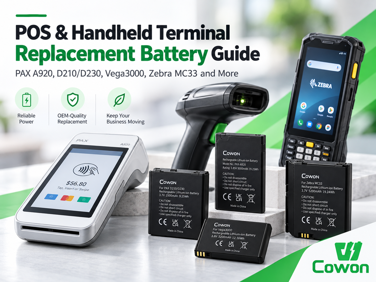 POS & Handheld Terminal Replacement Battery Guide: PAX A920, D210/D230, Vega3000, Zebra MC33 and More
