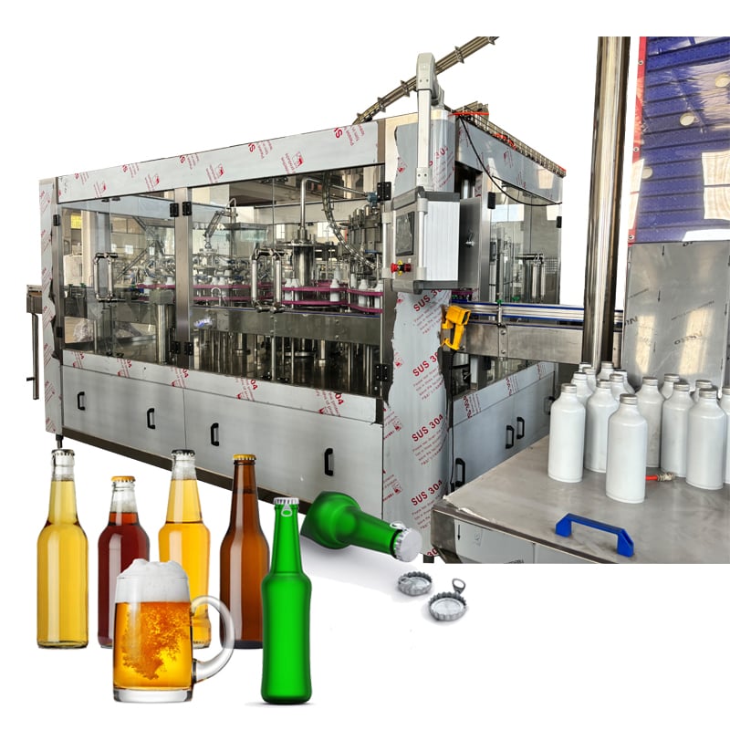 Máquina de llenado de botellas de cerveza – Llenadora isobárica con CO₂ para botellas de vidrio y latas de aluminio de cerveza